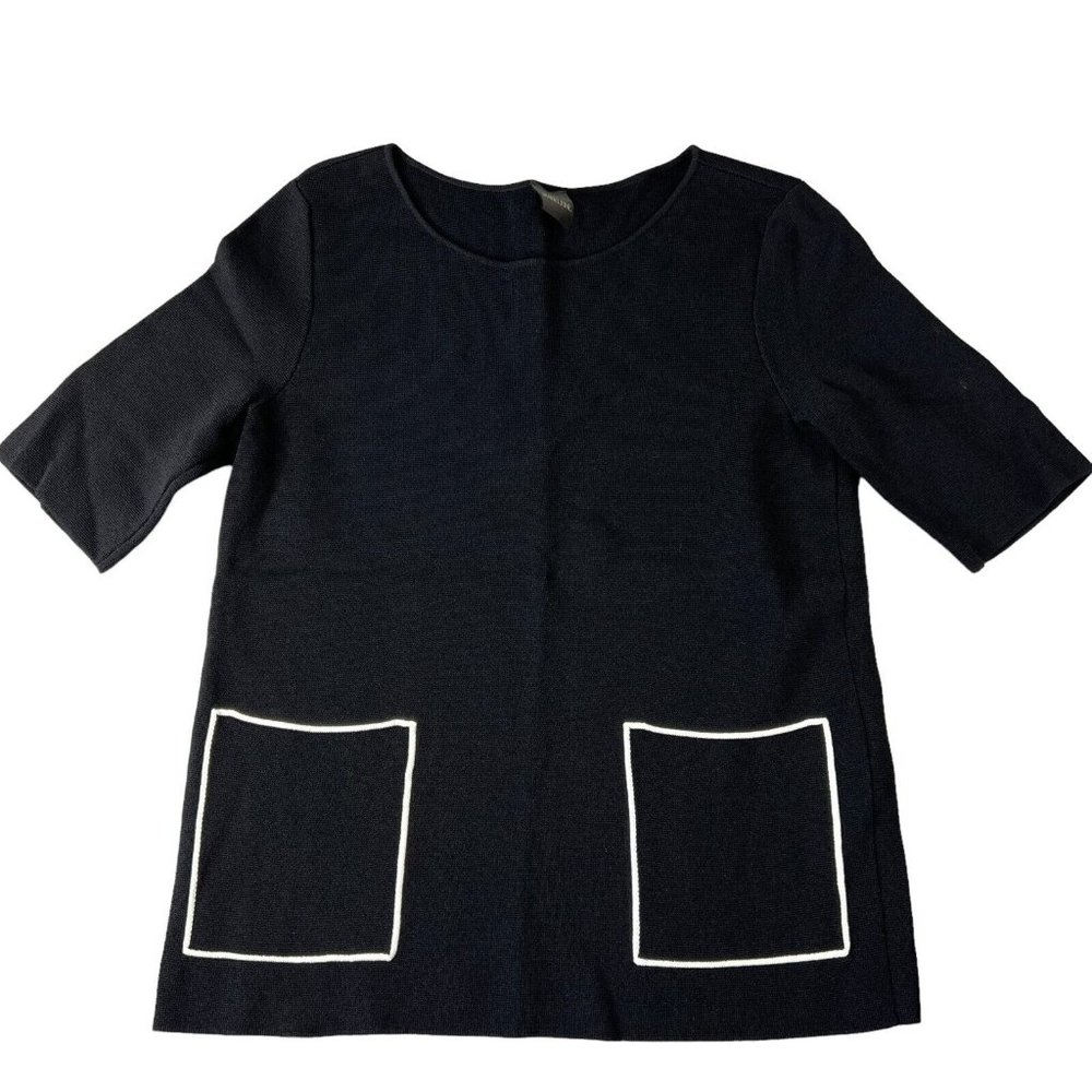 Madeleine Womens Top Size 6/8 Black Crew Neck Short‎ Sleeve Pullover Pockets